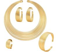 TOEECY Jewellery Set for Women Cubic Zirconia Necklace Bracelet Earrings and Ring Set Gifts for Wedding Costume Dress Prom (Gold)