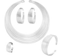TOEECY Jewellery Set for Women Cubic Zirconia Necklace Bracelet Earrings and Ring Set Gifts for Wedding Costume Dress Prom (Silver)