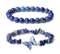 TOEECY Pack of 2 Butterfly Amethyst Bracelet Purple Gemstone Bracelet Healing Stones Bracelet 8 mm Natural Gemstone Bracelet Women Wish Bracelet Suitable for Birthday Gifts