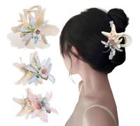 TOEECY Pack of 3 Women's Hair Clips from the Seaside Series 1 Piece Large Eternal Flower Starfish Shells Hair Claw and 2 Pieces Pink and Blue Flowers Hair Snap Clips