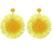 TOEECY Raffia Sunflower Earrings for Women Lightweight Bohemia Drop Dangling Earrings Fashion Jewelry for Women Girls Summer Beach Vacation (Yellow)