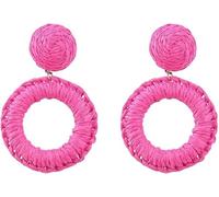 TOEECY Rattan Earrings Boho Hoop Earrings Raffia Circle Dangle Earrings for Women Girls Exaggerated Retro Statement Raffia Earrings Handmade Big Circle Bohemian Summer Beach Jewelry Gifts (Red)