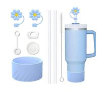 TOEECY Stanley Cup Accessories 7 Piece Set Contains Leak Proof Silicone Caps with Straw and Lid for 30 oz 40 oz Tumbler Cups Not Included (Blue)