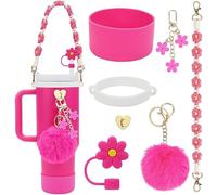 TOEECY Stanley Cup Accessories 7-Piece Set Includes Water Bottle Handle Strap Silicone Case Straw Cover Accessories for 850 ml 1200 ml Cups Not Included (Rose)