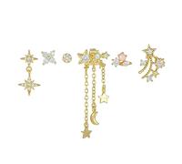 TOEECY Stud Earrings Set For Women Cubic Zirconia Star Diamond Dangle Cartilage Piercing Earrings Gold Plated Hypoallergenic Chain Stud Earring Set for Girls Gift Jewellery Gold B1