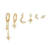 TOEECY Stud Earrings Set For Women Cubic Zirconia Star Diamond Dangle Cartilage Piercing Earrings Gold Plated Hypoallergenic Chain Stud Earring Set for Girls Gift Jewellery Gold A