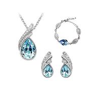 TOEECY Teardrop Crystal Jewelry Collection Elegant pendant Necklace Bracelet Earrings Set Sparkling Rhinestone Embellished Women Accessories