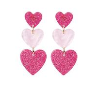 TOEECY Triple Heart Dangle Earrings Sparkle Acrylic Drop Statement Jewelry Women Accessories Lightweight Elegant