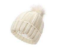 TOEECY Winter Hats for Women Pom Pom Beanie Hat Satin Lined Faux Fur Beanies Hat Warm Cable Knit Hats Protect Hairstyle Soft Bobble Hat for Ladies (Beige)