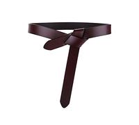 TOEECY Women Leather Knot Belts for Dresses Coat Cowhide Genuine Leather Waist Belt Elastic Non Buckle Obi Belt Vintage Waistband (Dark Brown)