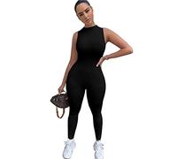TOEECY Women's Jumpsuit Unitard Sexy Sleeveless Backless Bodycon One Piece Sports Romper Playsuit High Waist All in One for Workout Casual Yoga Gym Wear(Black,L)
