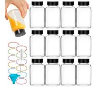 TOEKSIX 120ml/4oz Glass Shot Bottles with Black Caps - 12Pack for Liquids, Juicing, Ginger, Wellness Shot, Sample - Reusable Clear Glass Bottles with Screw Caps