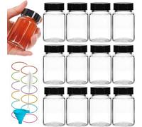 TOEKSIX 60ml/2oz Glass Shot Bottles with Black Caps 12Pack for Liquids, Juicing, Ginger, Wellness Shot, Sample - 60ml Reusable Clear Glass Shot Bottles with Screw Caps
