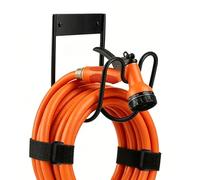 TOEKSIX Black Metal Garden Hose Holder - Heavy Duty Wall Mounted Hose Hook with Velcro Ties for 30M/100FT Hose, Extension Cords & Vacuum Lines - Sturdy & Rust-Resistant Outdoor Storage