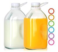 TOEKSIX Glass Milk Bottles with Airtight Screw Lids - 1900 ml/64 oz 2-Pack Juice Container, Reusable Water Jug Pitcher