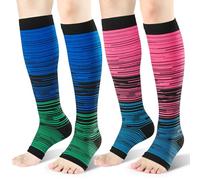 Toeless Compression Socks 15-20 mmHg, 2 Pairs open toe Knee High Support