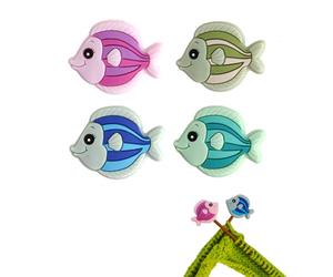 Toeloioh 4PCS Knitting Needle Stoppers,Monkey Penguin Fish Owl Needle Point Protectors, Cartoon Animal Knitting End Caps, Knitting Accessories (Fish-Pink)