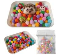 Toeloioh Hedgehog Dig Box Enrichment Cage Accessories, Funny Dig Box Toys, Interactive Foraging Tray with Laundry Bag, 3 Bell Balls & 100 Colorful Pom Poms, for Hedgehogs, Hamsters, Ferrets, Kittens