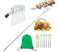 Toemics 10FT Apple Picker with Telescopic Handle Fruit Picker Tool Storage Bag Long Reach for High Branches, Lightweight Stainless Steel Fruit Grabber for Apples, Pears, Oranges, Cherri