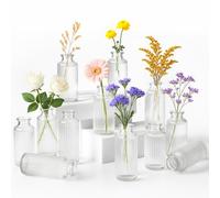 Toemics 12 Pack Mini Ribbed Glass Bud Vases Small Clear Vases for Flowers, Bulk Table Centerpieces for Wedding, Home Decor, Housewarming Gift