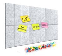 Toemics 6 Pack Felt Board Tiles with 30 Pins 30x30cm Self-Adhesive Bulletin Notice Boards Wall Soft Pin Board for Office, Home, Classroom, Photos, Memos, Notes (Light Grey)