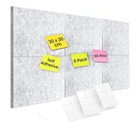 Toemics 6 Pack Felt Board Tiles with 60 Pins 30x30cm Self-Adhesive Bulletin Notice Boards for Wall Soft Pin Board for Photos, Memos, Notes, Office, Home, Classroom (Grey)