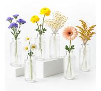 Toemics 6 Pack Mini Ribbed Glass Bud Vases Small Clear Vases for Flowers, Bulk Table Centerpieces for Wedding, Home Decor, Housewarming Gift