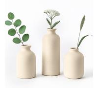 Toemics Set of 3 Small Ceramic Vases for Flowers Decoo Table Vase for Living Room, Dried Flowers, Pampas Grass, Home Styling Rustic Matte Finish (Beige)