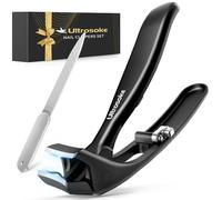 Toenail Clippers for Seniors Thick Toenails, Angled Head Toe Nail Clippers for Men Large with Wide Jaw Opening, Heavy Duty Sharp Fingernail Clipper Cutter with Catcher & Long Handle, Black