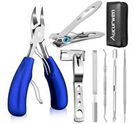 Toenail Clippers for Seniors Thick Toenails, Aucurwen Heavy Duty Toe Nail Clippers Adult Thick Nails Long Handle, Large Toenail Clippers for Thick Nails 7Pcs(Blue)