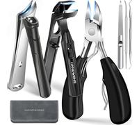 Toenail Clippers for Seniors Thick Toenails, Heavy Duty Toe Nail Clippers for Men Thick Nails with Wide Jaw, Sharp Ingrown Toenail Clippers Nail Cutter Long Handle Slanted Curved Blade - Black