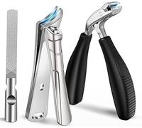 Toenail Clippers for Thick Nails for Seniors, Ingrown Nail Clippers for Men Angled Head, Toe Nail Clippers Wide Jaw Opening with Catcher Heavy Duty Non-Slip Handle & Sharp Curved Blade