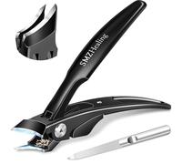 Toenail Clippers for Thick Toenails for Seniors, No Splash Slanted Nail Clippers for Men Thick Ingrown Nails with Wide Jaw, Ergonomic Long Handled Heavy Duty Curved Ingrown Toenail Clippers (Black)
