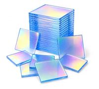 TOEPODO 100pcs Mini Iridescent Holographic Acrylic Squares 1"x1",1/8" Thickness, Transparent Rainbow Cast Acrylic Sheets Plexiglass Sheets for DIY Crafts, Art Deco, Light & Shadow Artwork/Home Deco