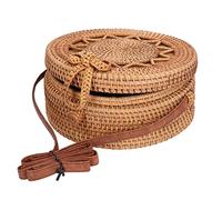 Toeponeer for Rattan Handbags, Hand Woven Natural Rattan Bag with Unique Fragrance, Multiple Back Strap Options, Fashionable Round Design, Versatile for Beach Party Shopping Hiking (Openwork Star