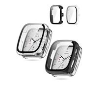 toergy 2pack, Screen Protector Case for AMAZFIT Active 2 /Active 2 Square - Integrated Design for Ultimate Smartwatch Protection,PC + Screen Tempered Film,Anti-Scratch,Black,Transparent