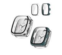 toergy 2pack, Screen Protector Case for AMAZFIT Active 2 /Active 2 Square - Integrated Design for Ultimate Smartwatch Protection,PC + Screen Tempered Film,Anti-Scratch,Transparent,Green