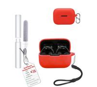 toergy Shockproof Waterproof Silicone Case for Anker Soundcore AeroClip, Soft Slim Cover with Lanyard, Keychain & Cleaner Kit, Red