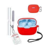 toergy Shockproof Waterproof Silicone Case for JBL Wave Beam 2, Soft Slim Cover with Lanyard, Keychain & Cleaner Kit, Red