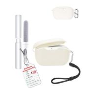 toergy Shockproof Waterproof Silicone Case for JBL Wave Buds 2, Soft Slim Cover with Lanyard, Keychain & Cleaner Kit, White