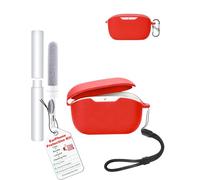 toergy Shockproof Waterproof Silicone Case for JBL Wave Buds 2, Soft Slim Cover with Lanyard, Keychain & Cleaner Kit, Red