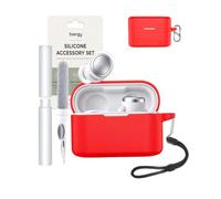 toergy Silicone Case for Soundcore Liberty Buds 2 , Red | Soft silicone protective cover for Soundcore Liberty Buds 2 earbuds with earphone cleaning pen kit,shockproof case