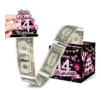 Toerifer Money Box for Cash Birthday Gift, 14 Years Old Surprise Box Gift Box for Money Pull, 14th Birthday Money Gift Ideas, Pink Birthday Party Decor, Money Gift Box DIY Set -Included 35 Bags