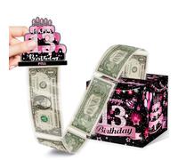 Toerifer Pink 13th Birthday Money Box for Cash Gift Pull, Surprise Box Explosion Gift for Boys Girls Kids, 13 Years Old Pink Birthday Party Decor -Included 35 Bags