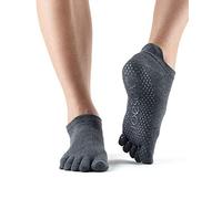 Toesox Fiu3E|#Fitness-Mad Unisex Adult Full Toe Low Rise Yoga & Pilates Grip Sock - Charcoal Grey, Large