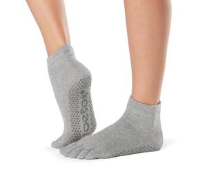 Toesox FT Ankle Yoga Grip Socks, Heather Grey, S