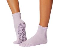 toesox Grip Full Toe Socks - Women's Toe Socks for Yoga, Pilates, Barre & Studio Workouts, Soft Lavender Scallop, M