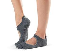 ToeSox Unisex's Full Toe Bellarina Yoga & Pilates Grip Sock, Charcoal Grey w/Lime, XS