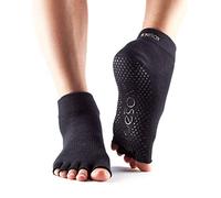 Toesox Unisex's Half Toe Ankle Grip Socks, Black, L
