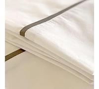 Toesty Semi-Fitted Flat Top Sheet Set | Organic Cotton No-Tuck Easy Bed Making | RV Camper Van Sheets (Queen, White/Charcoal Trim)